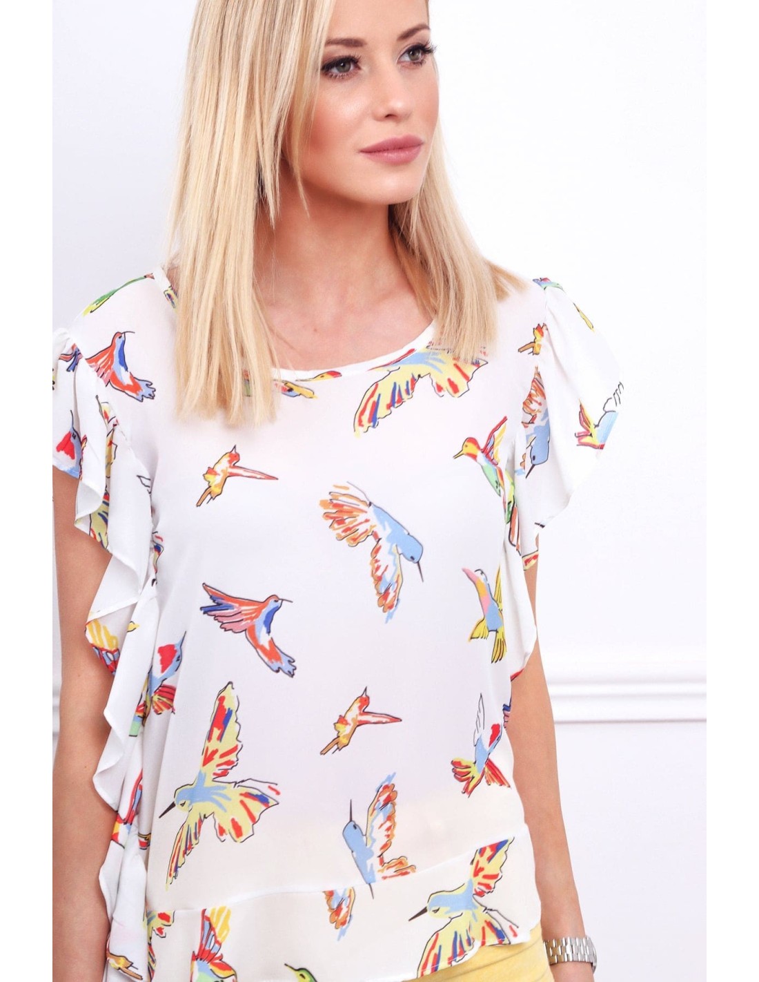 Cream blouse with colorful birds MP28391 - Online store - Boutique